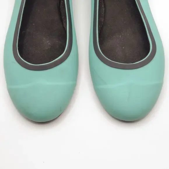 Hunter Womens Ballet Flats Size 9 Rubber Aqua Slip-On Shoes Round Toe Black Trim - Picture 6 of 7